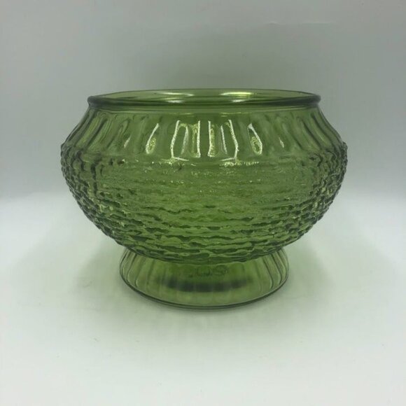 Vintage NAPCO 1176 Green Glass Vase Bowl Ribbed - Picture 4 of 12